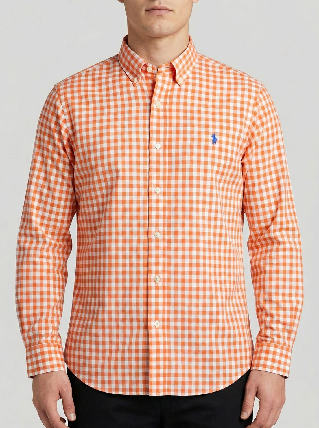 Camisa Xadrez Manga Longa Laranja Polo Ralph Lauren