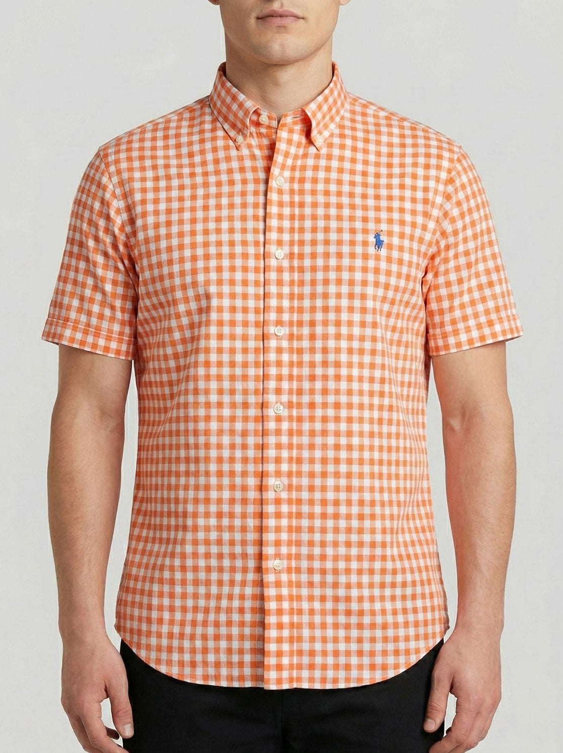 Camisa Xadrez Manga Curta Laranja Polo Ralph Lauren
