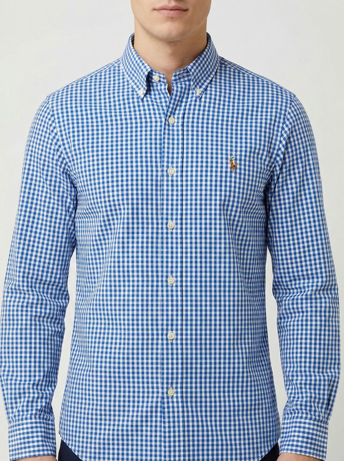 Camisa Manga Longa Micro Xadrez Azul Polo Ralph Lauren