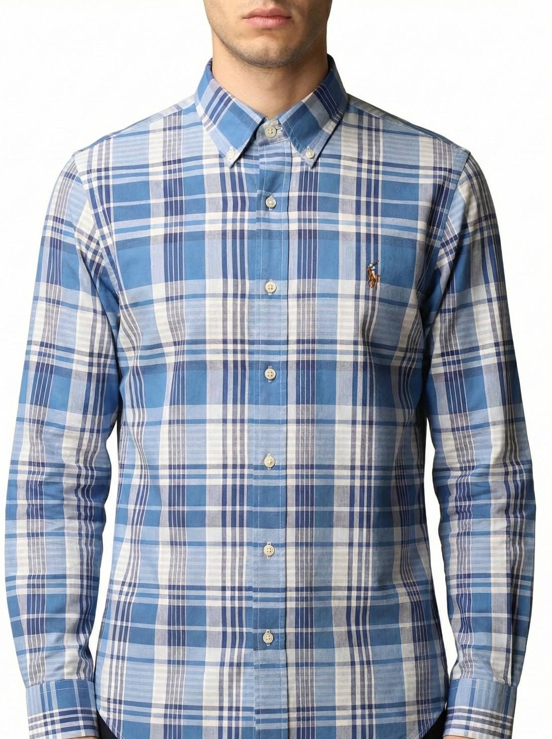Camisa Manga Longa Xadrez Americano Azul Polo Ralph Lauren