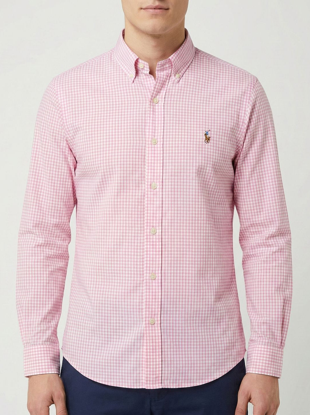 Camisa Manga Longa Micro Xadrez Rosa Polo Ralph Lauren