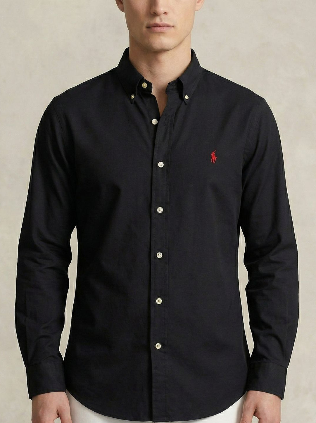 Camisa Manga Longa Preta Pônei Vermelho Polo Ralph Lauren