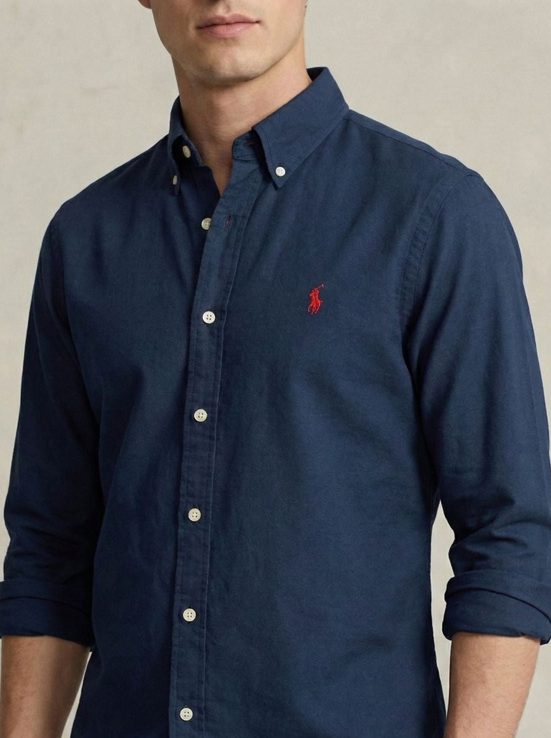 Camisa Manga Longa Azul Marinho Pônei Vermelho Polo Ralph Lauren