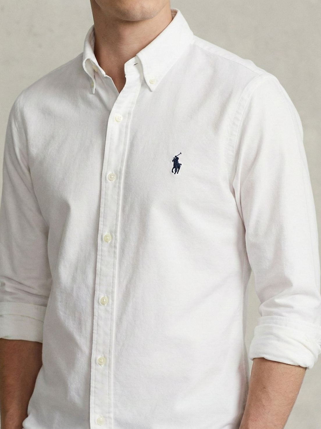 Camisa Manga Longa Branca Ponei Azul Polo Ralph Lauren