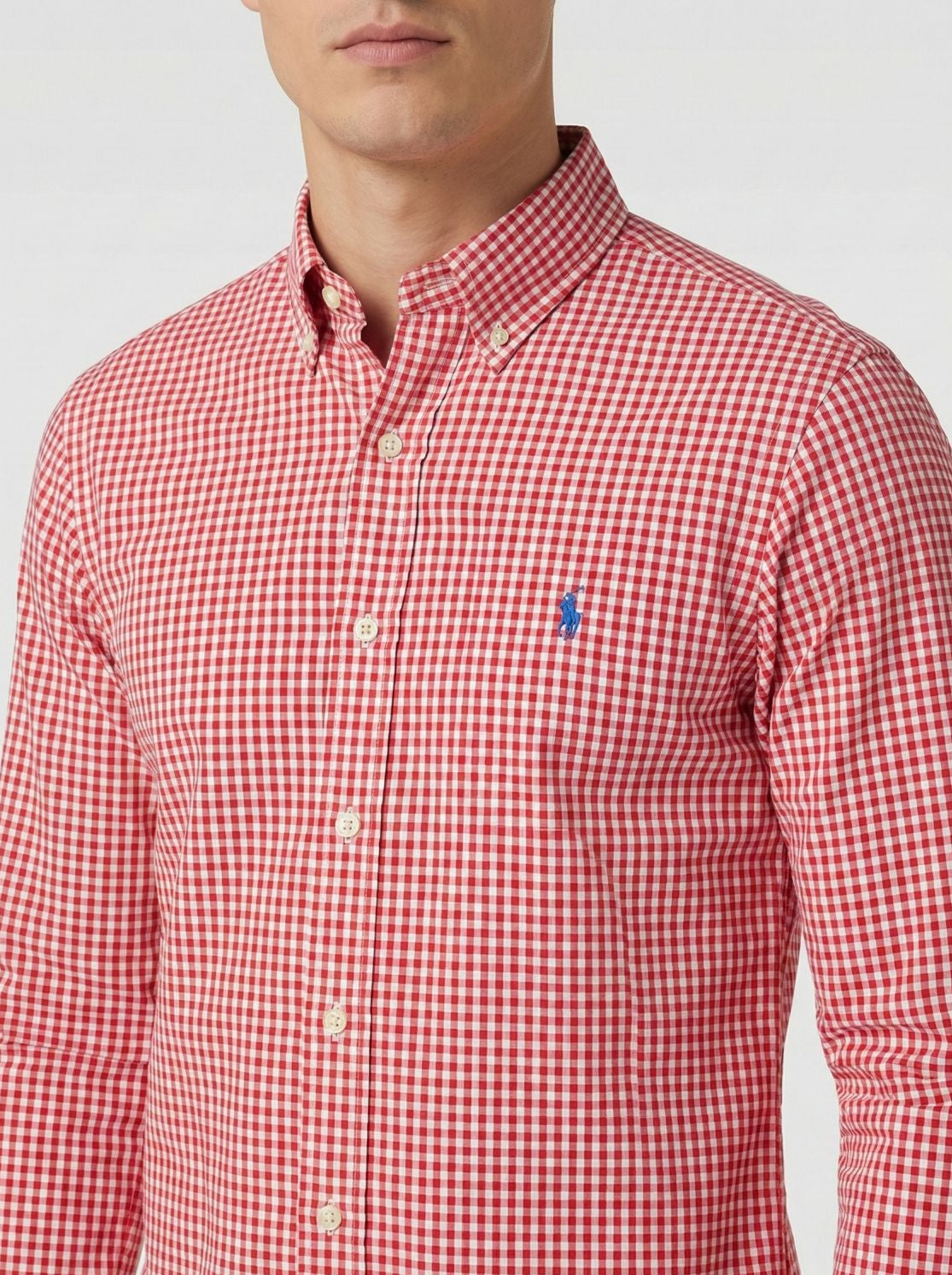 Camisa Manga Longa Micro Xadrez Salmão Polo Ralph Lauren