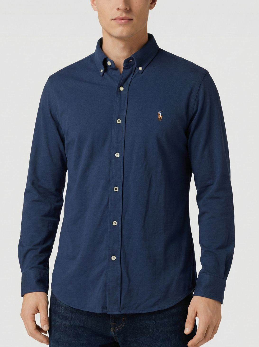 Camisa Manga Longa Tecido Algodão Azul Marinho Polo Ralph Lauren