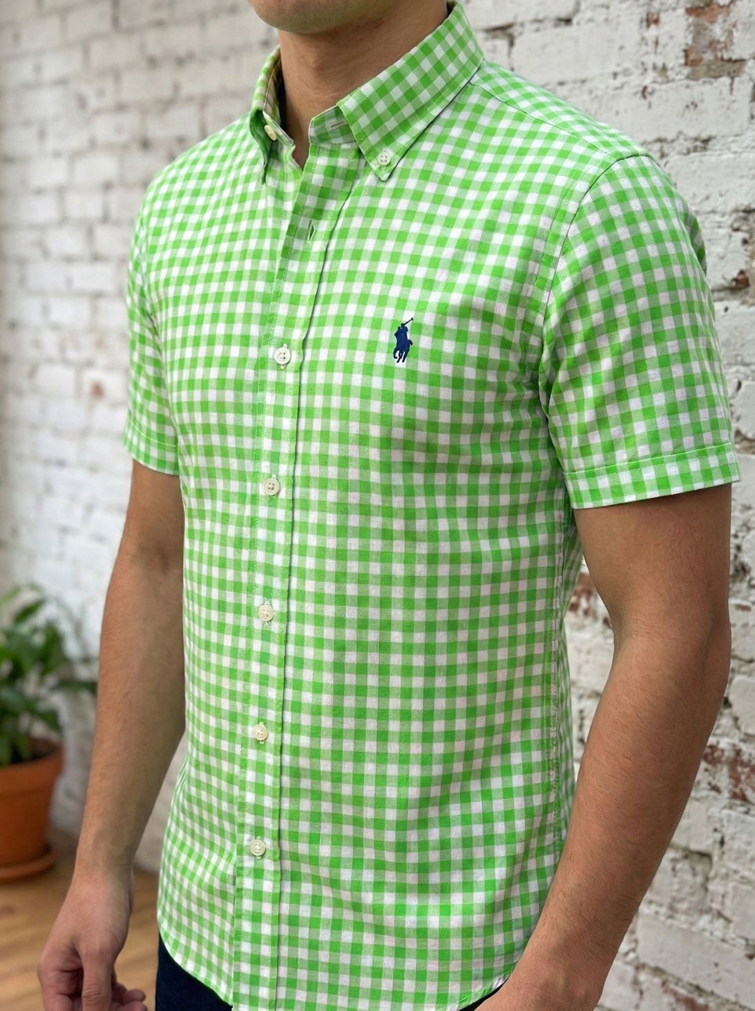 Camisa Manga Curta Verde Tecido Oxford Polo Ralph Lauren