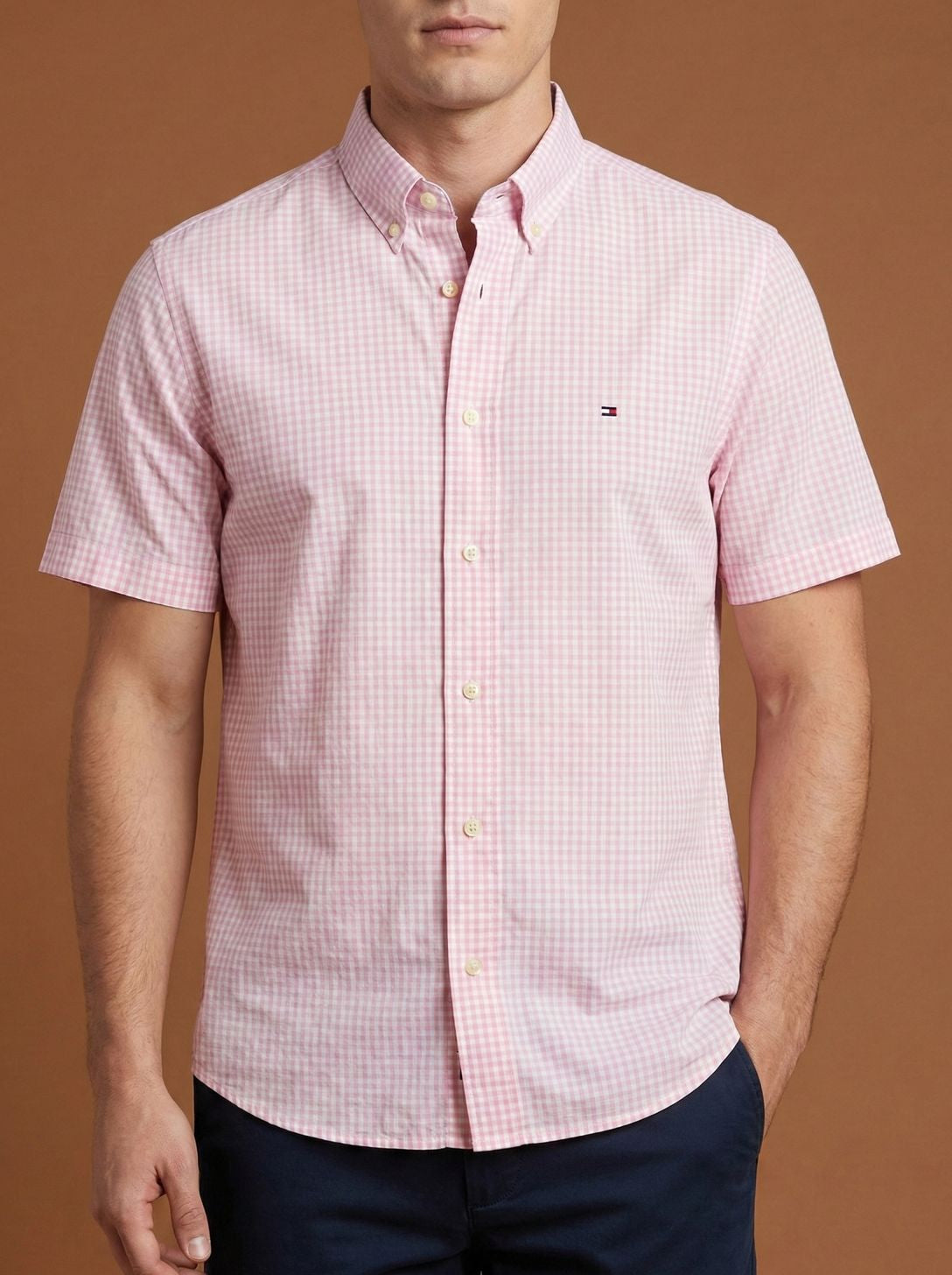 Camisa Manga Curta Rosa Tommy Hilfiger
