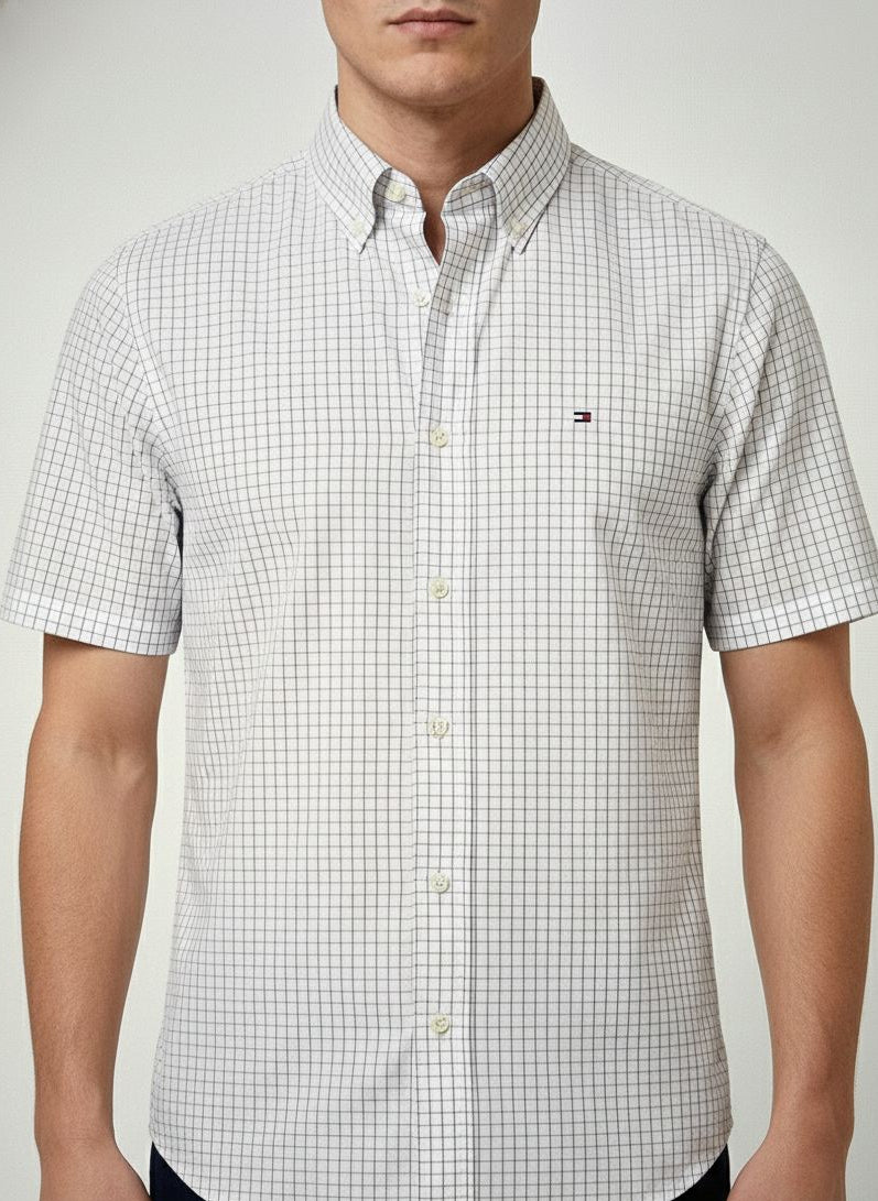 Camisa Manga Curta Xadrez Branco Tommy Hilfiger
