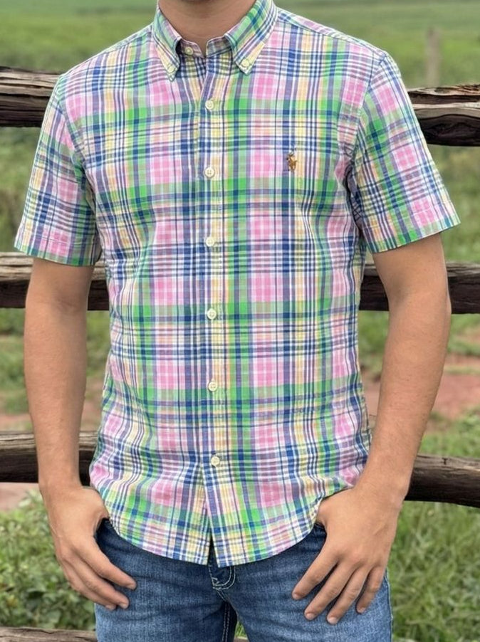 Camisa Manga Curta Oxford Americano Polo Ralph Lauren