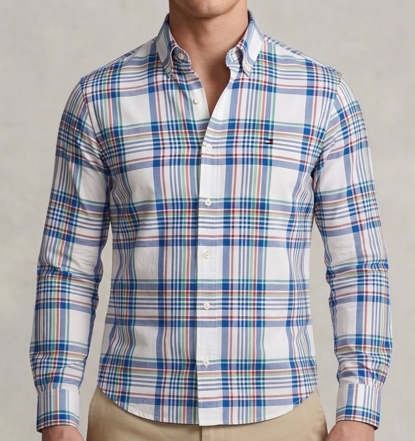 Camisa Tommy Hilfiger Manga Longa Listrada Azul