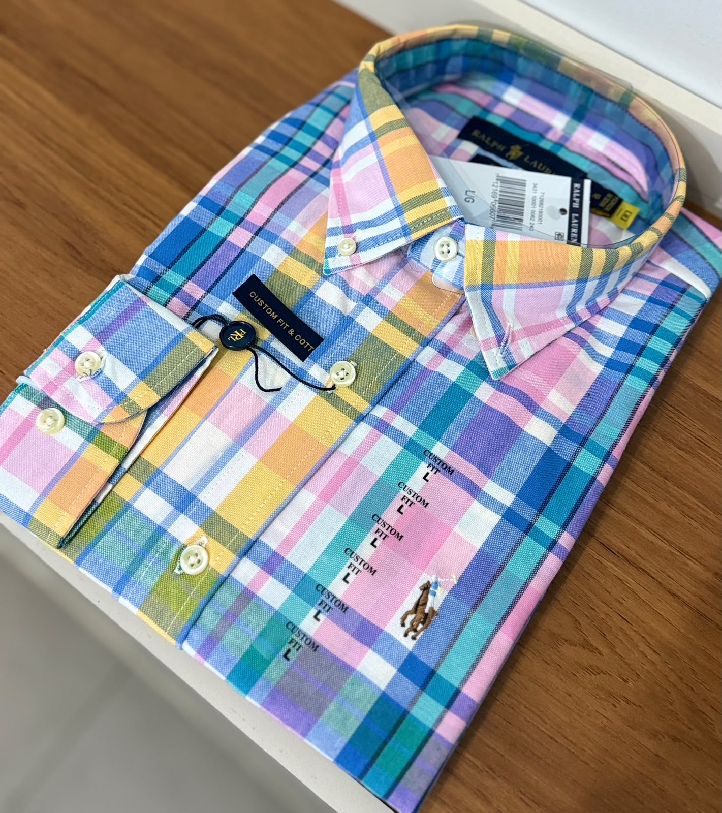 Camisa Manga Longa Polo Ralph Lauren Rosa com Azul