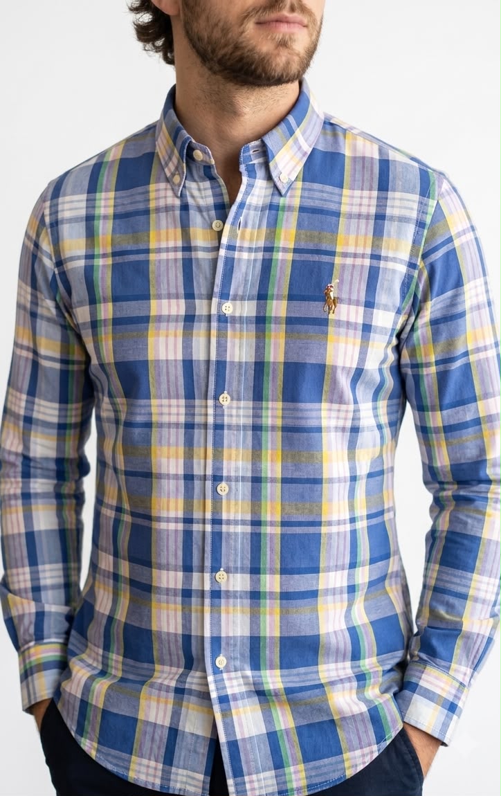Camisa Polo Ralph Lauren Xadrez Americano Azul