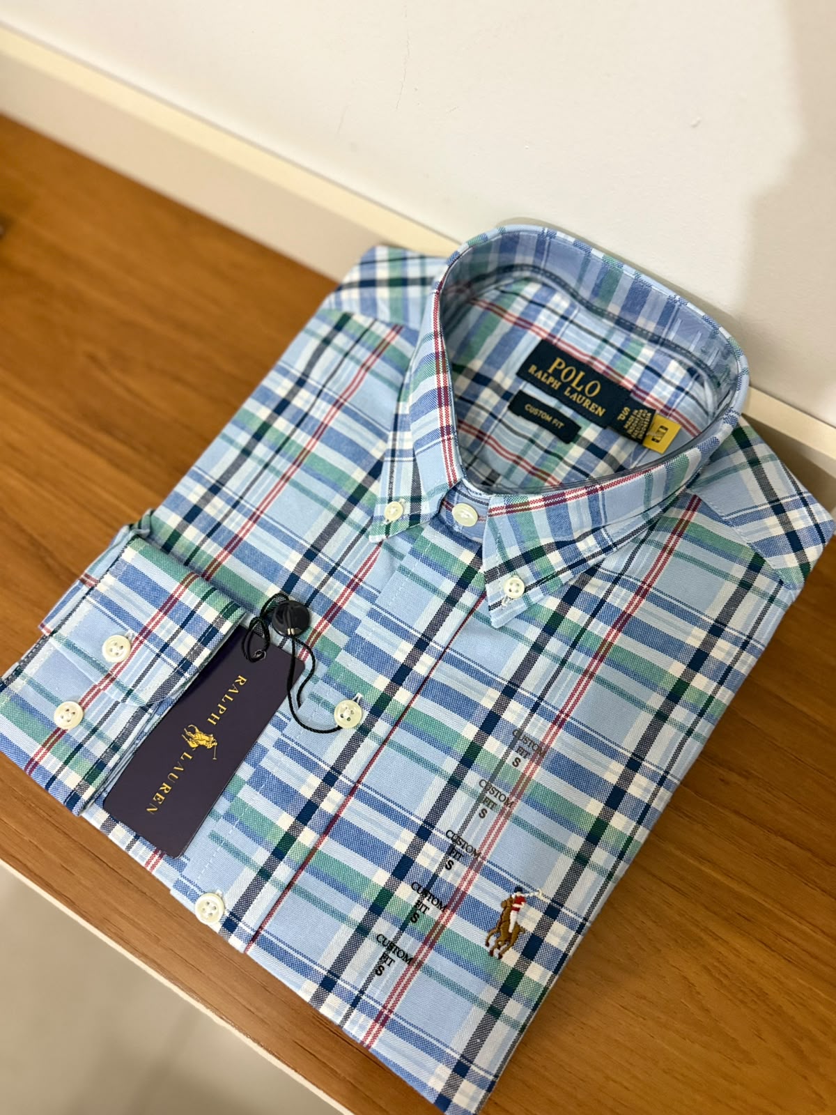 Camisa Manga Longa Polo Ralph Lauren Xadrez Americano Azul Claro