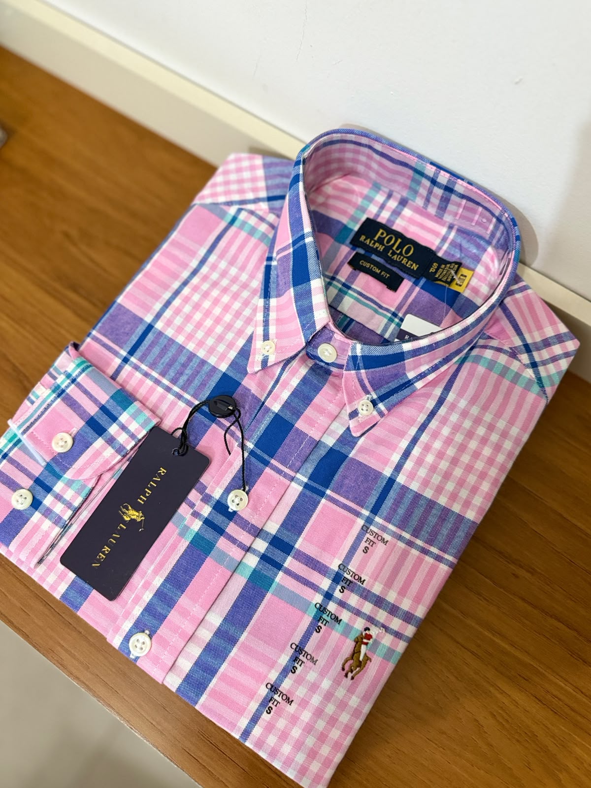 Camisa Manga Longa Polo Ralph Lauren Xadrez Americano Rosa Claro