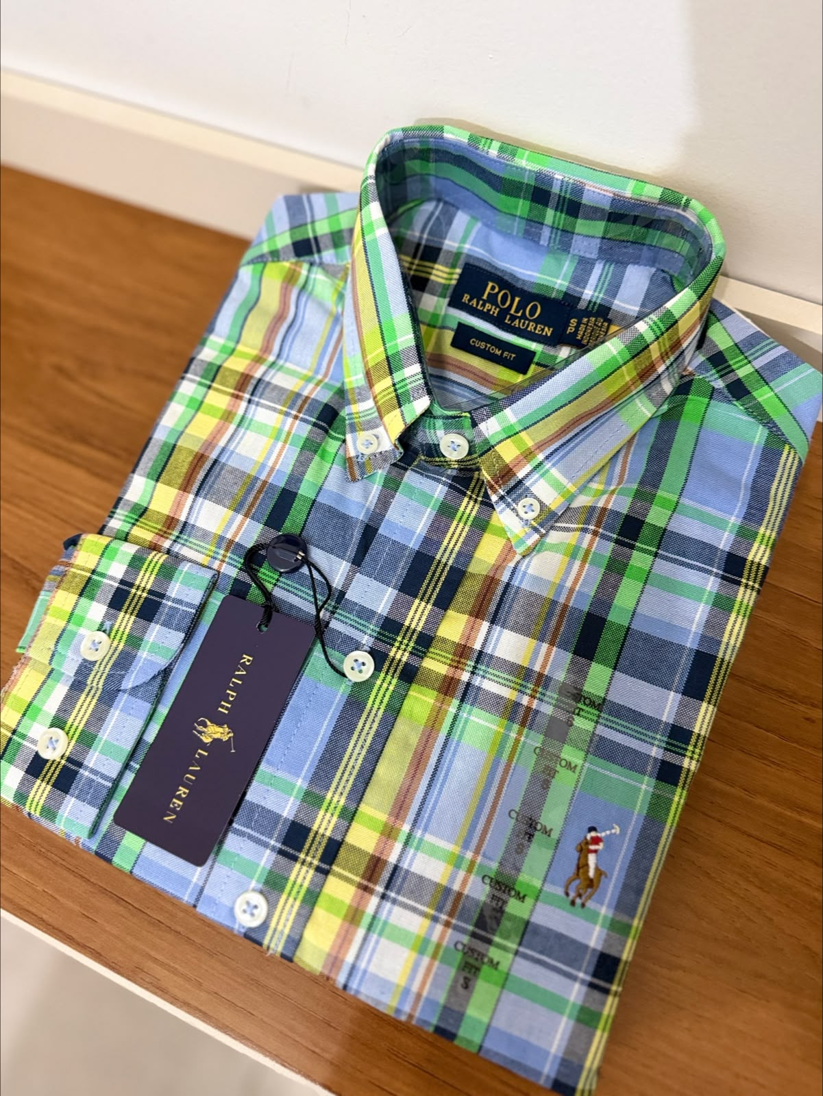Camisa Manga Longa Polo Ralph Lauren Xadrez Americano Azul e Verde