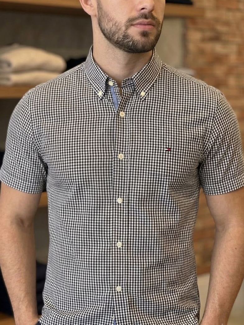 Camisa Tommy Hilfiger Manga Curta Xadrez Preto