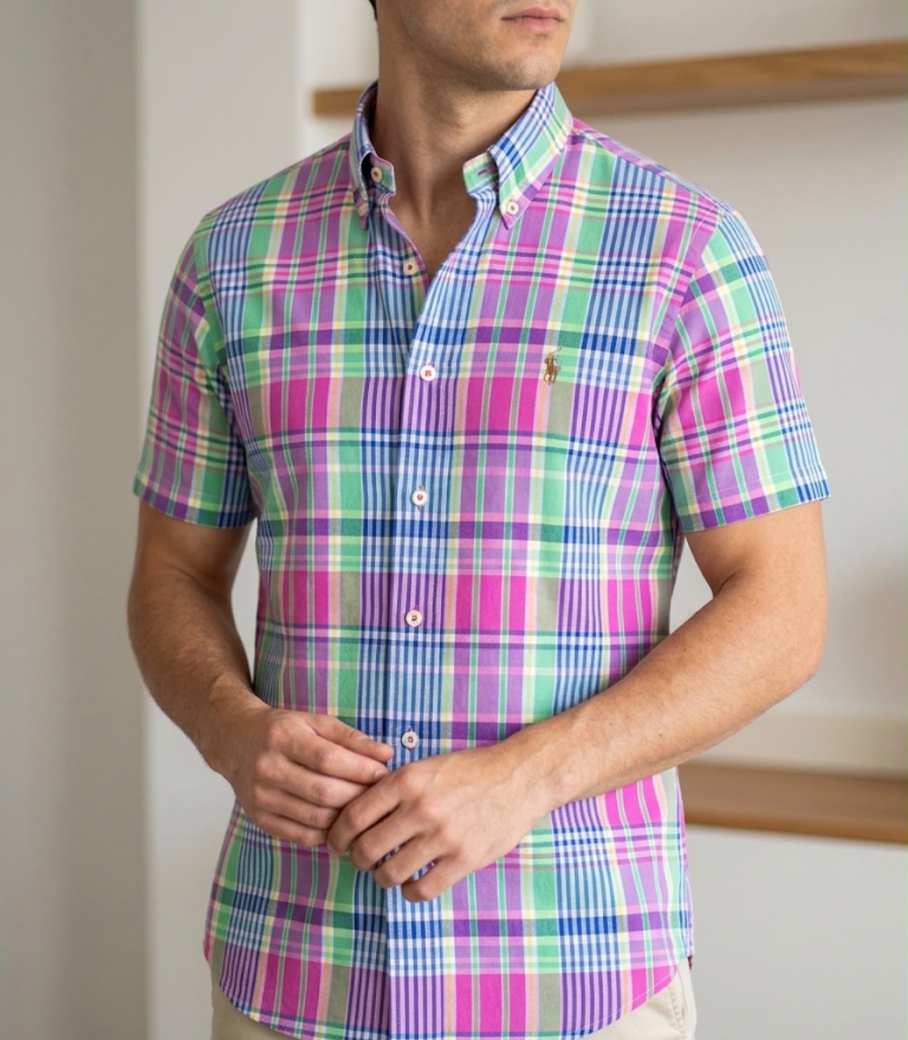Camisa Manga Curta Xadrez Americano Rosa