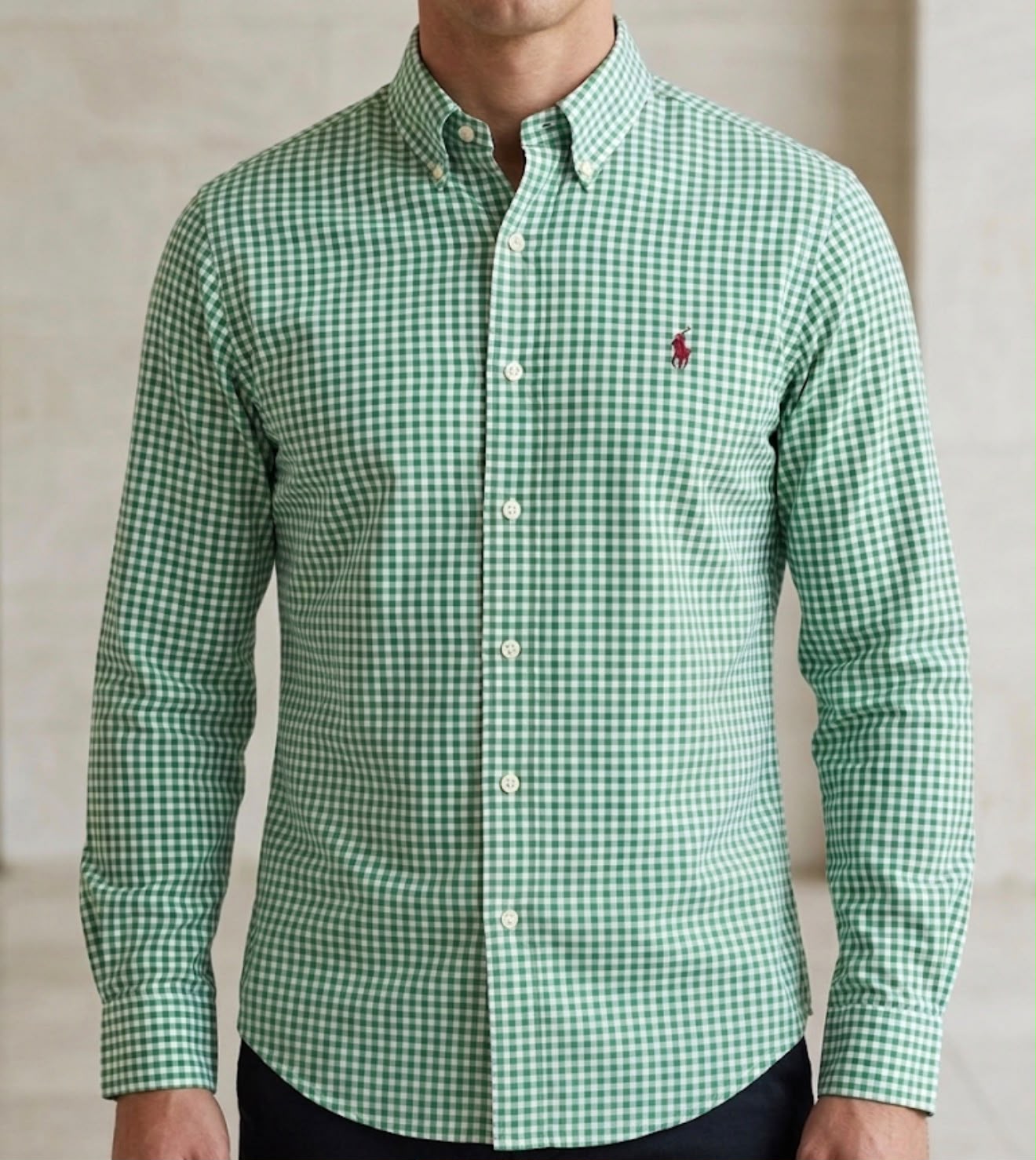 Camisa Manga Longa Polo Ralph Lauren Verde com o Pônei Vermelho