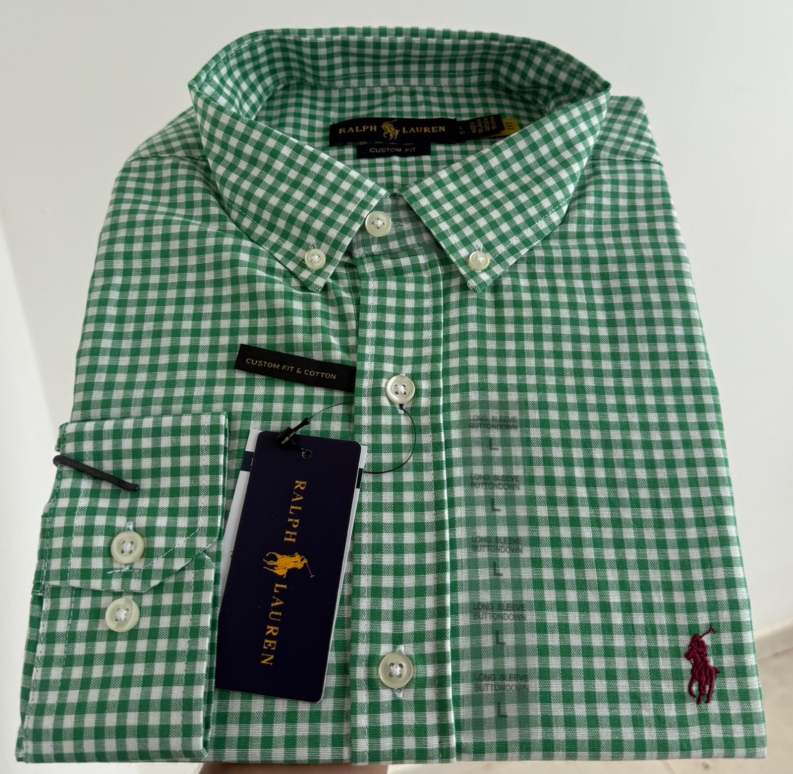 Camisa Manga Longa Polo Ralph Lauren Verde com o Pônei Vermelho