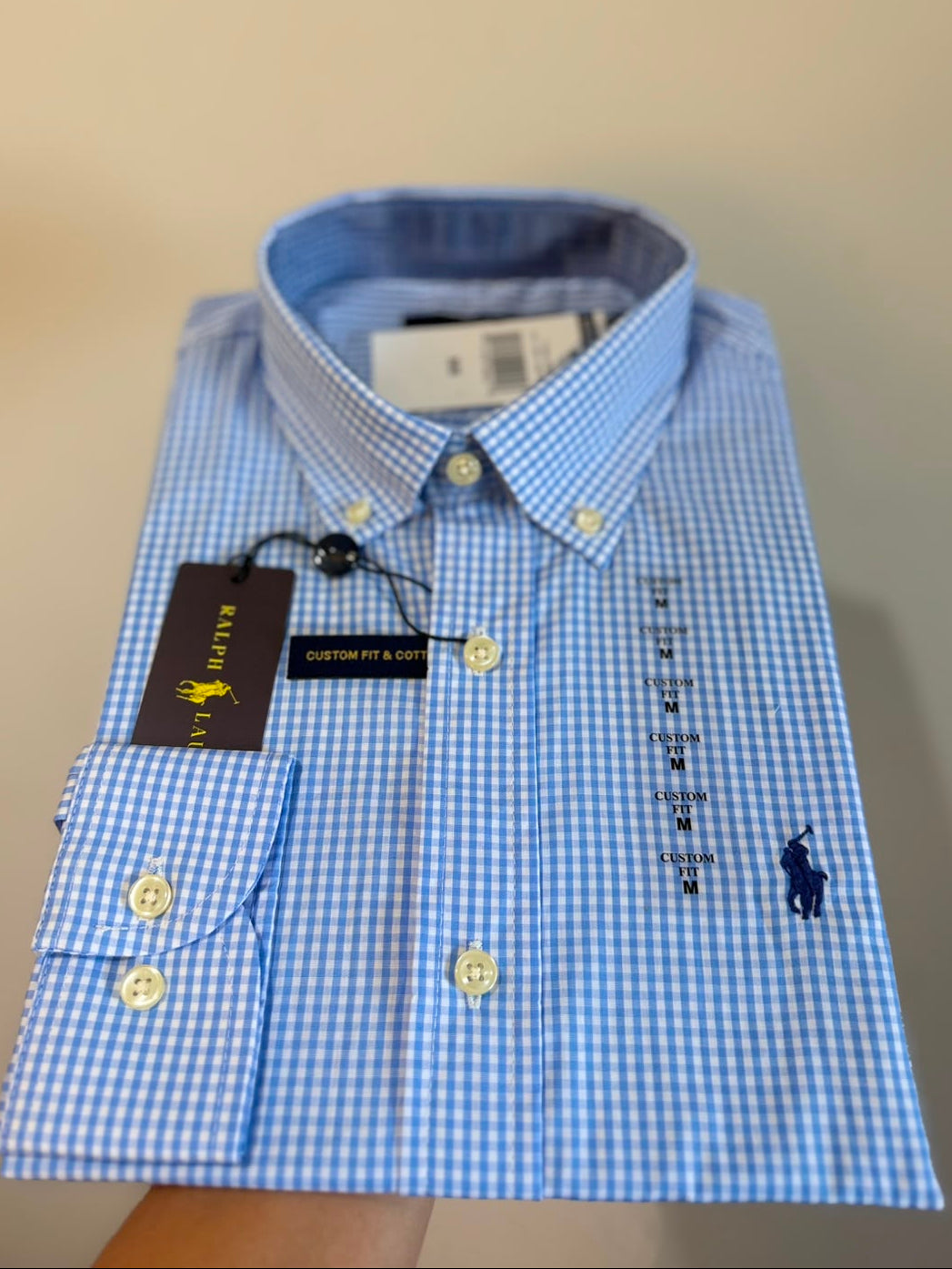 Camisa Manga Longa Polo Ralph Lauren Microxadrez Azul Claro