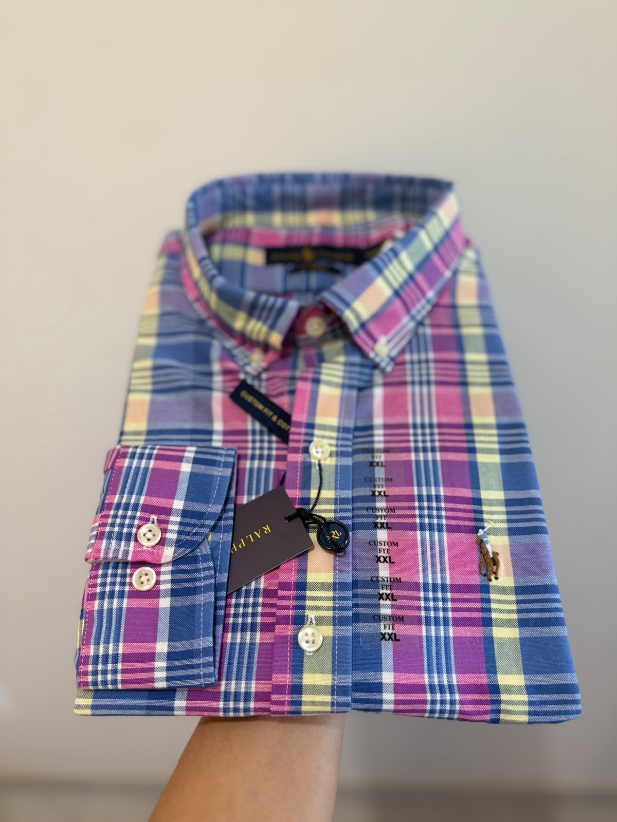 Camisa Manga Longa Xadrez Americano Polo Ralph Lauren Roxo e Rosa