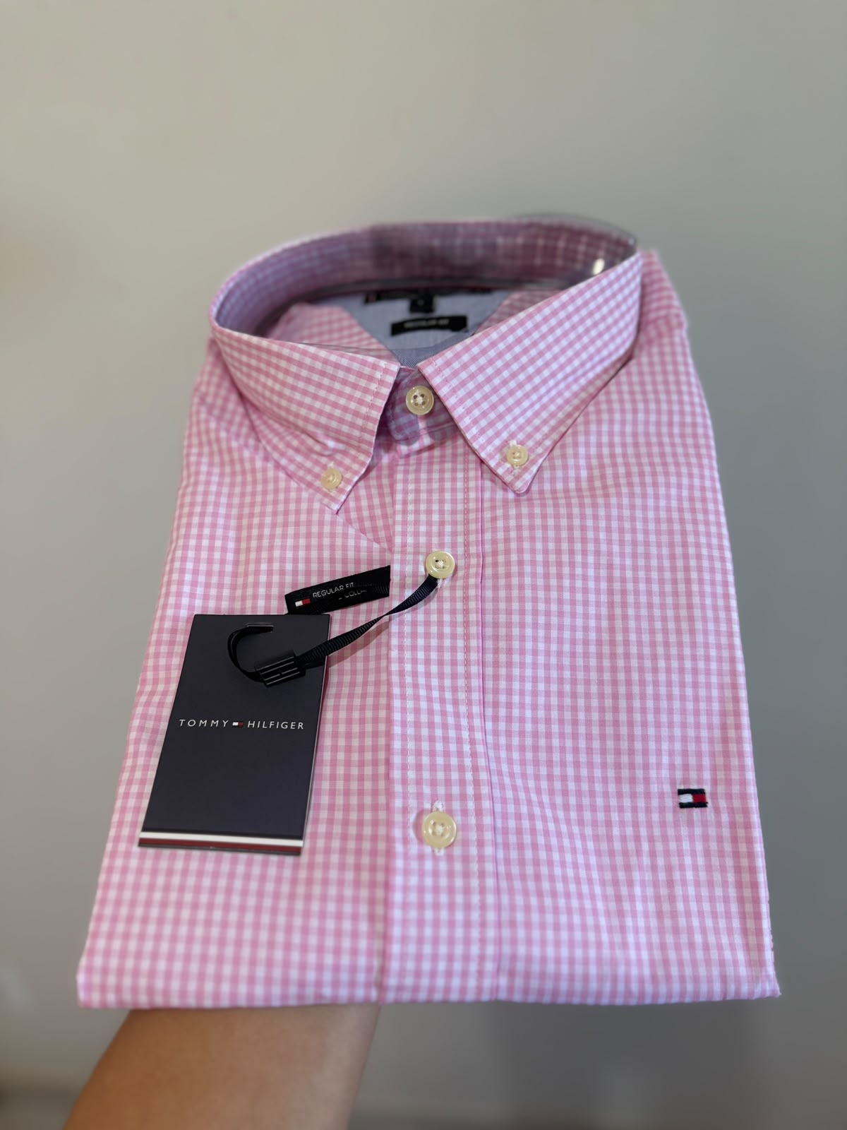 Camisa Manga Curta Tommy Hilfiger  Microxadrez Rosa
