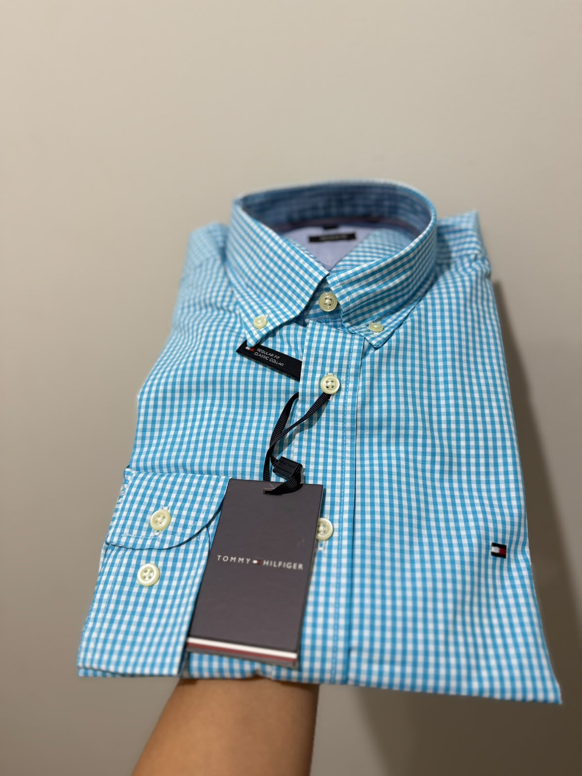 Camisa Manga Longa Tommy Hilfiger Micro XadrezAzul Claro
