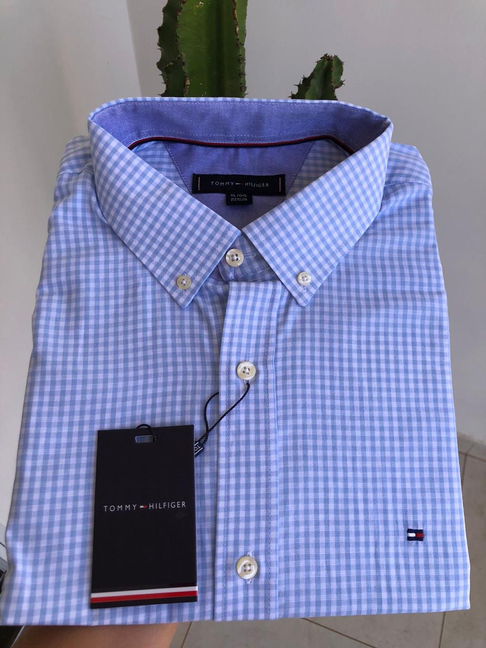Camisa Manga Curta Azul Claro Tommy Hilfiger