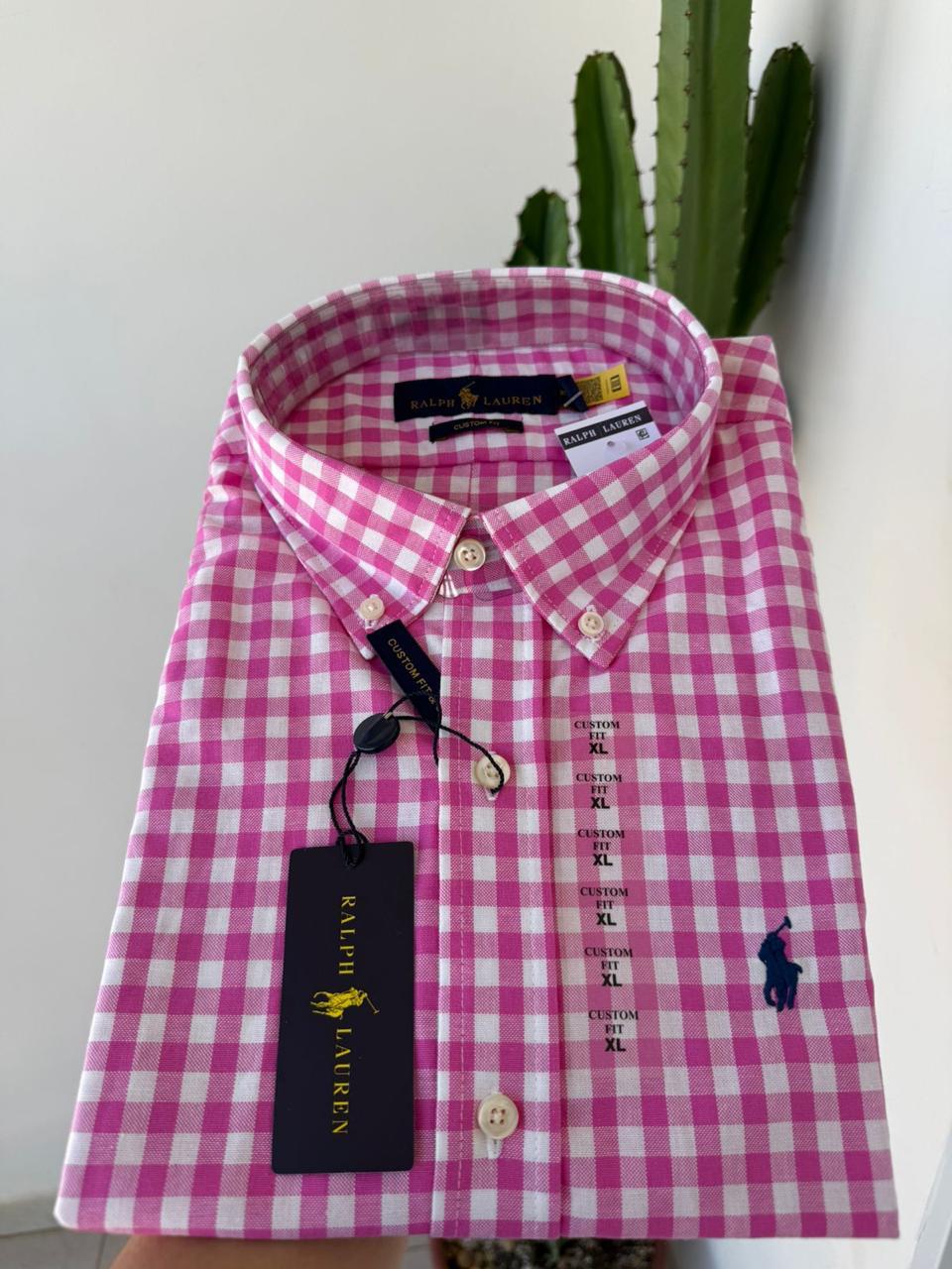 Camisa Manga Longa Xadrez Rosa Polo Ralph Lauren