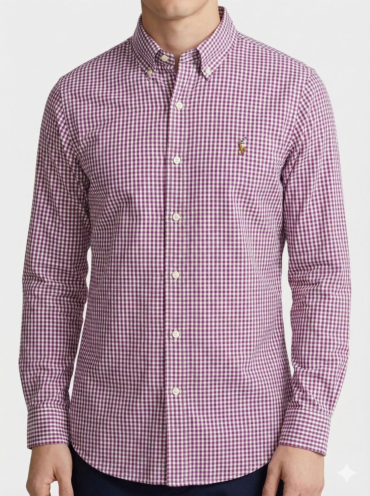 Camisa Manga Longa Micro xadrez Roxa Polo Ralph Lauren