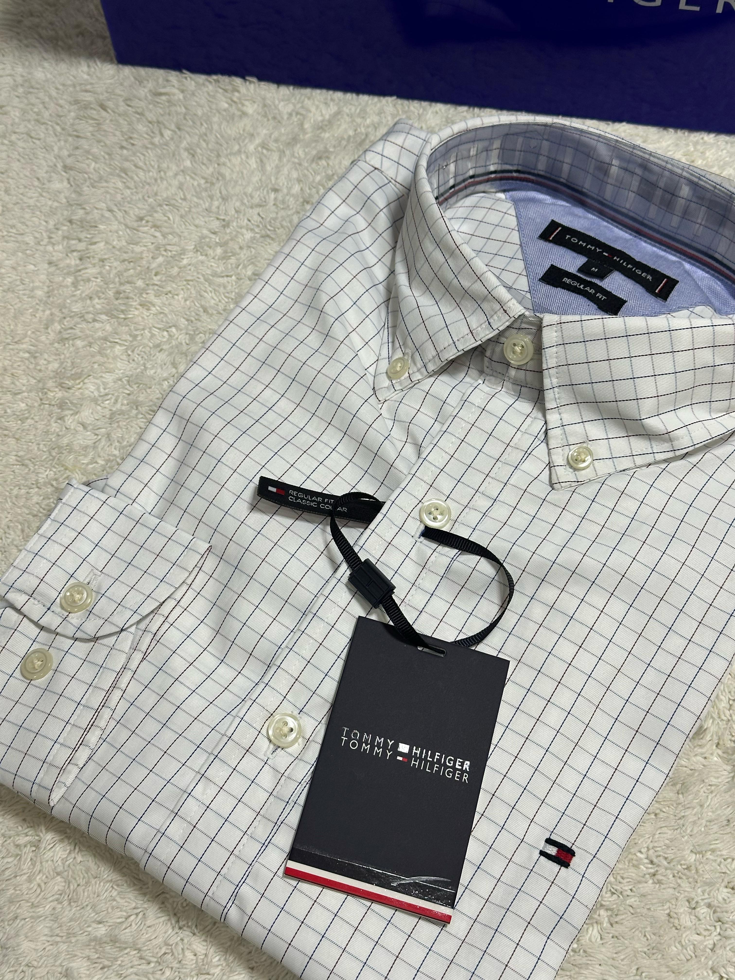 Camisa Manga Curta Xadrez Branco Tommy Hilfiger