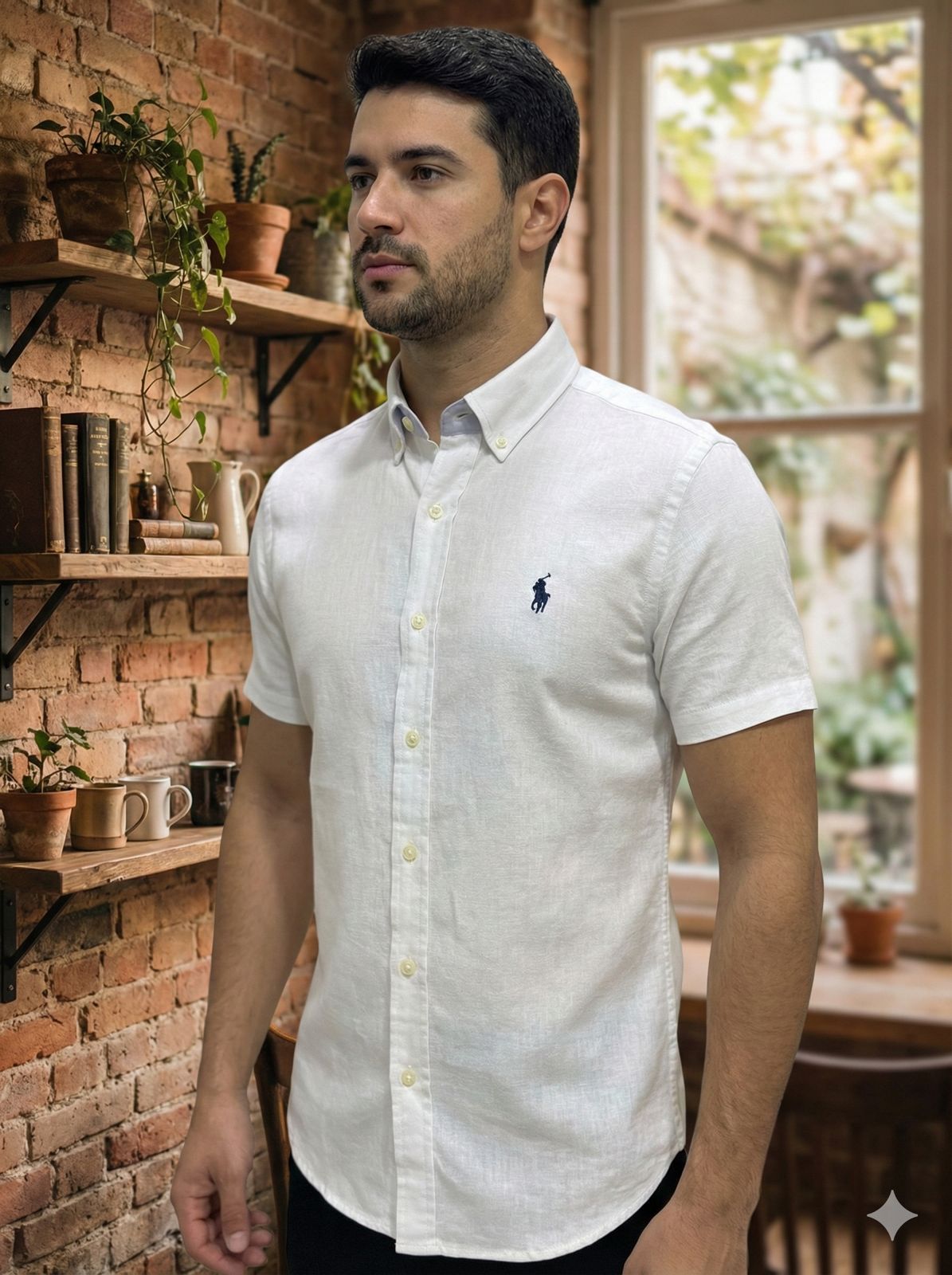 Camisa Manga Curta Branca Pony Azul Polo Ralph Lauren