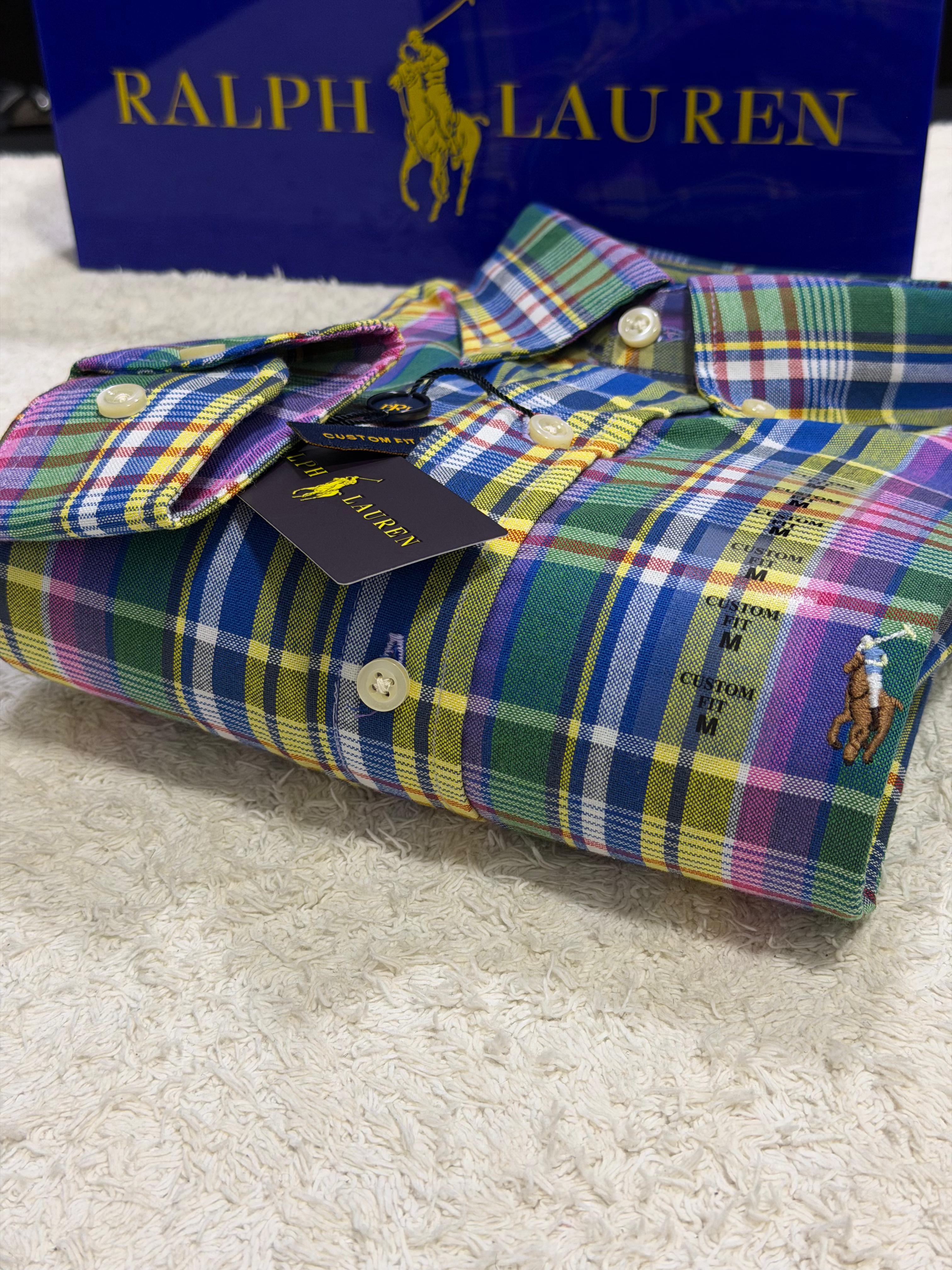 Camisa Manga Longa Americana Verde e Azul Polo Ralph Lauren