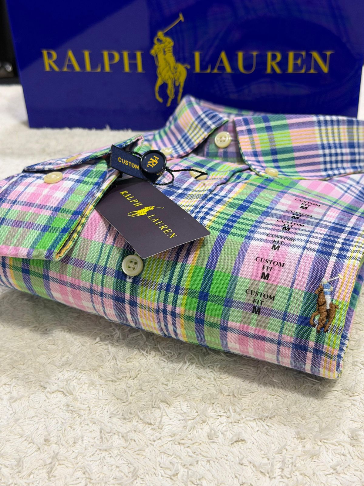 Camisa Manga Longa Americana Rosa e Verde Polo Ralph Lauren.