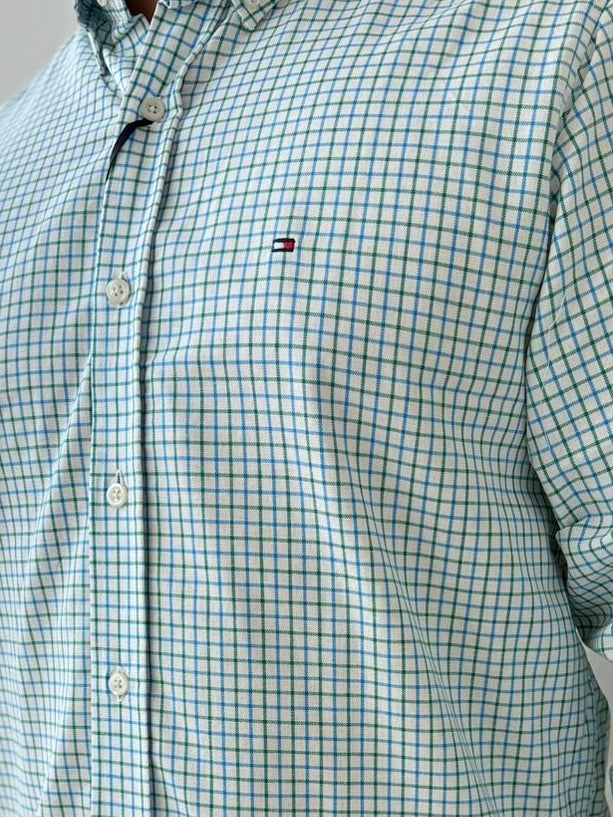 Camisa Manga Longa Verde com Azul Tommy Hilfiger