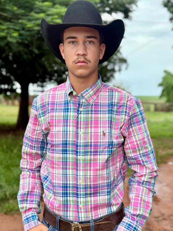 Camisa Manga Longa Americana Rosa Polo Ralph Lauren