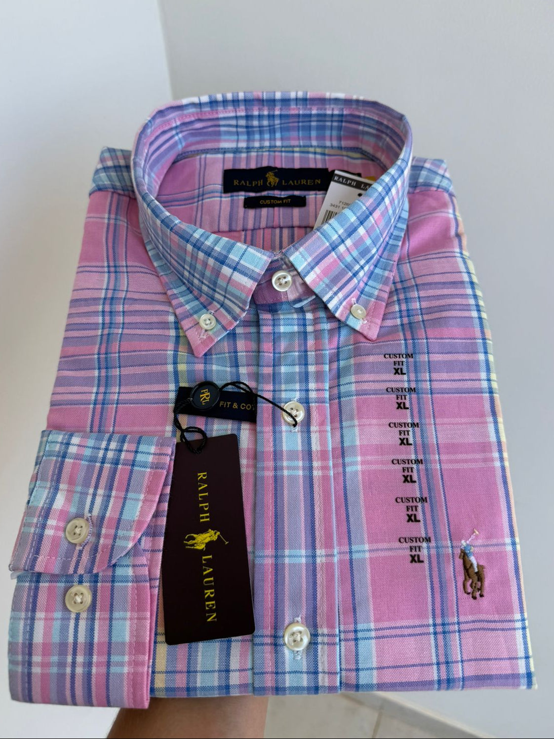 Camisa Manga Longa Polo Ralph Lauren Xadrez Americano Rosa Claro