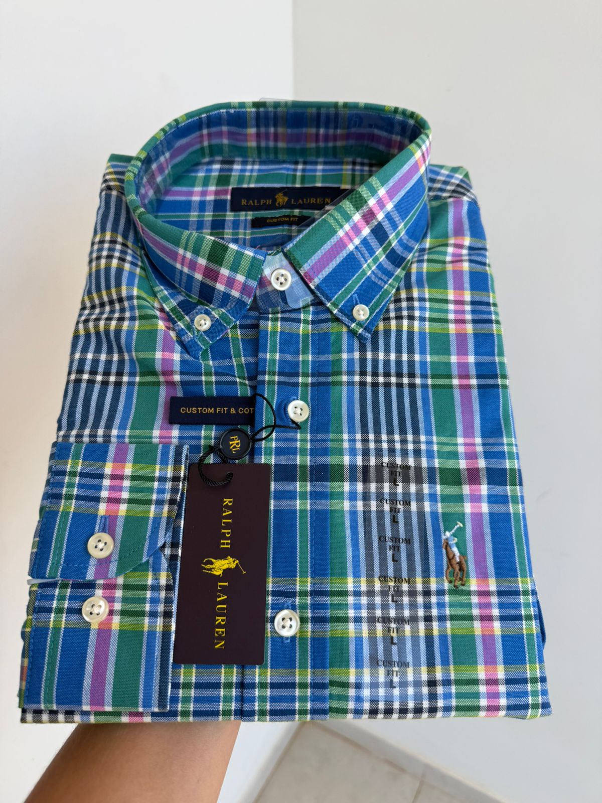 Camisa Manga Longa Oxford Americano Rosa, Verde e Azul