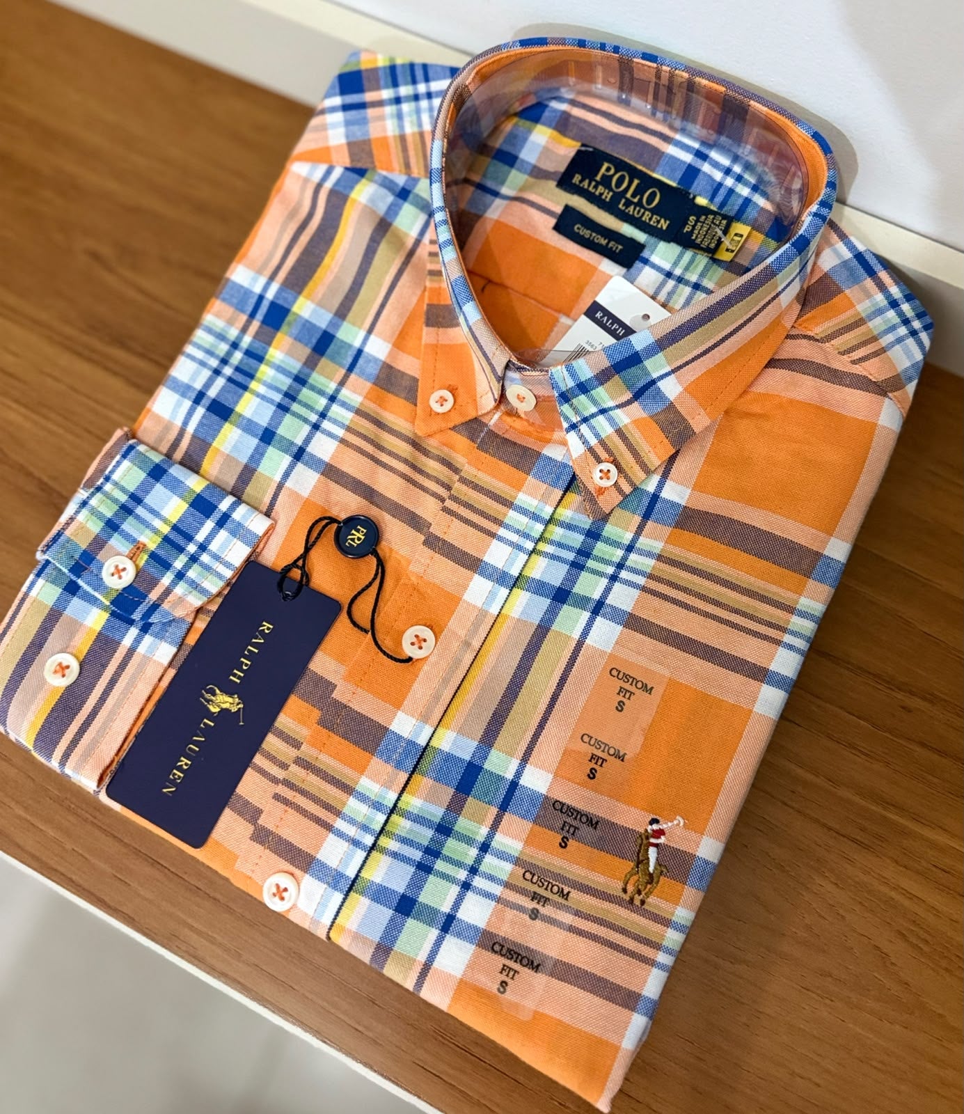 Camisa Polo Ralph Lauren Manga Longa Xadrez Americano Laranja