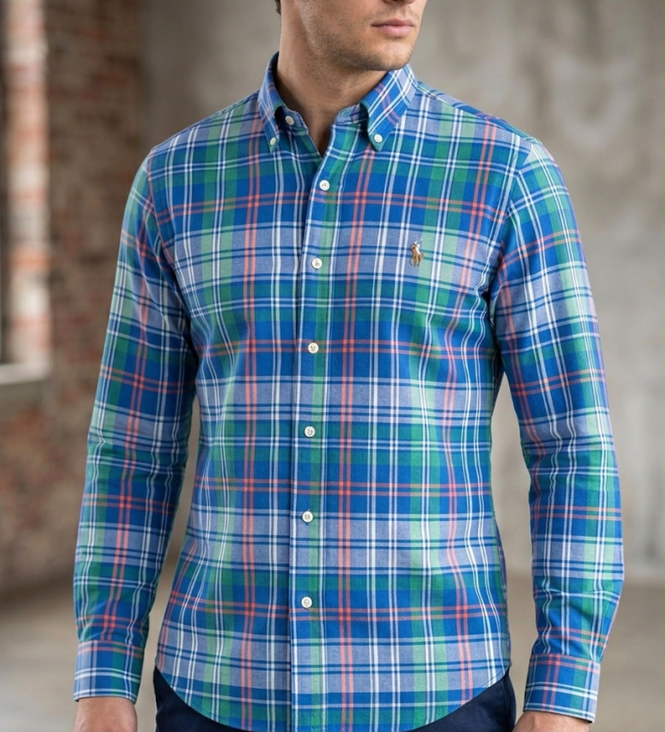 Camisa Manga Longa Xadrez Americano Azul e Verde