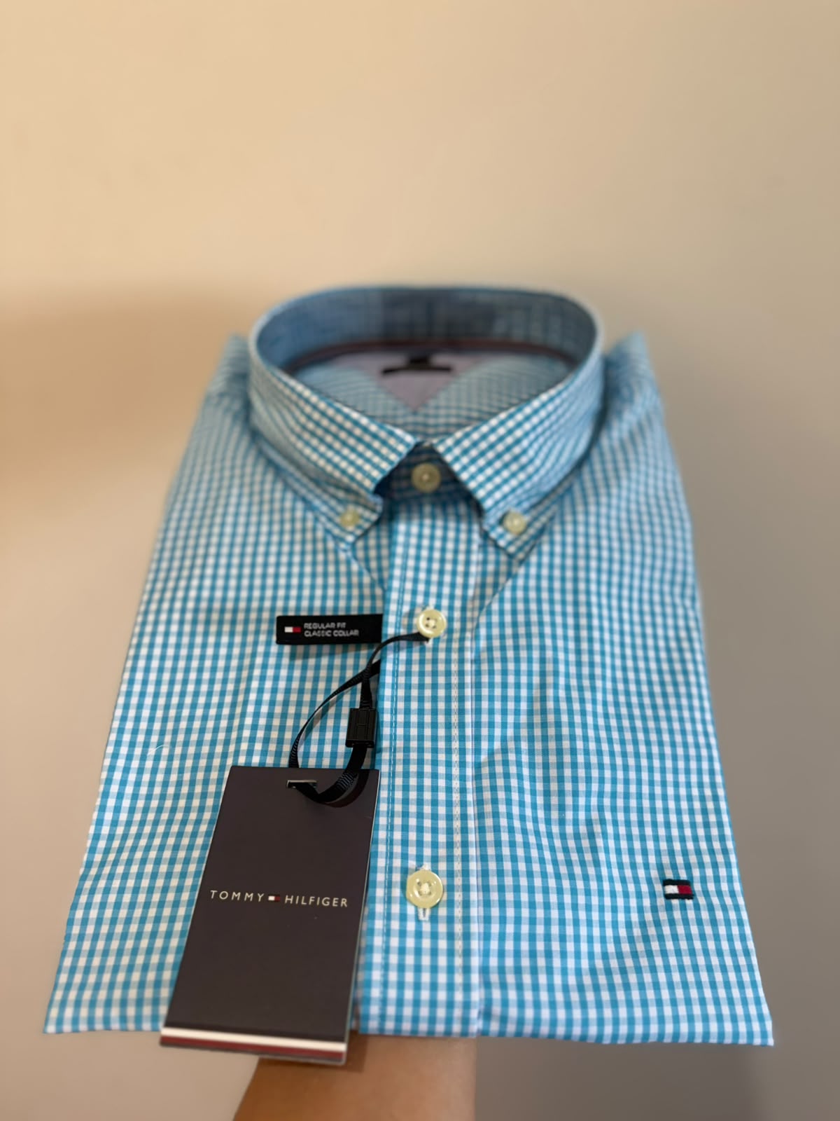 Camisa Manga Curta Tommy Hilfiger Azul Claro Microxadrez