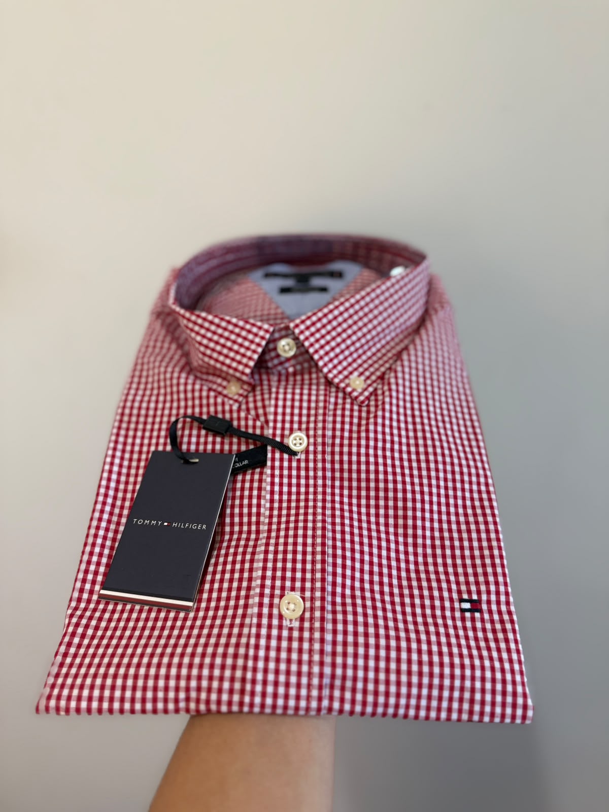 Camisa Manga Curta Tommy Hilfiger Microxadrez Vermelha