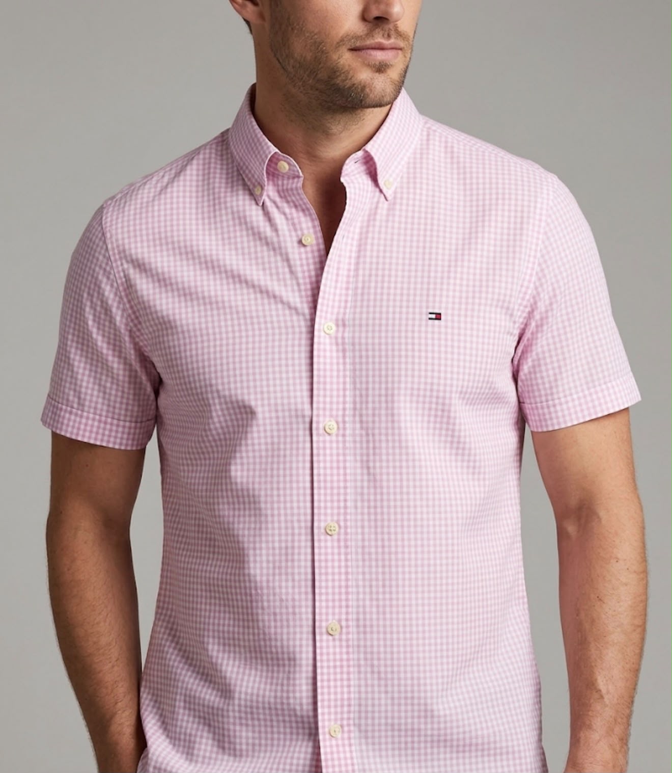 Camisa Manga Curta Tommy Hilfiger  Microxadrez Rosa